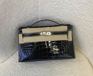 Hermes Kelly pochette HSS black shiny alligator palladium hardware