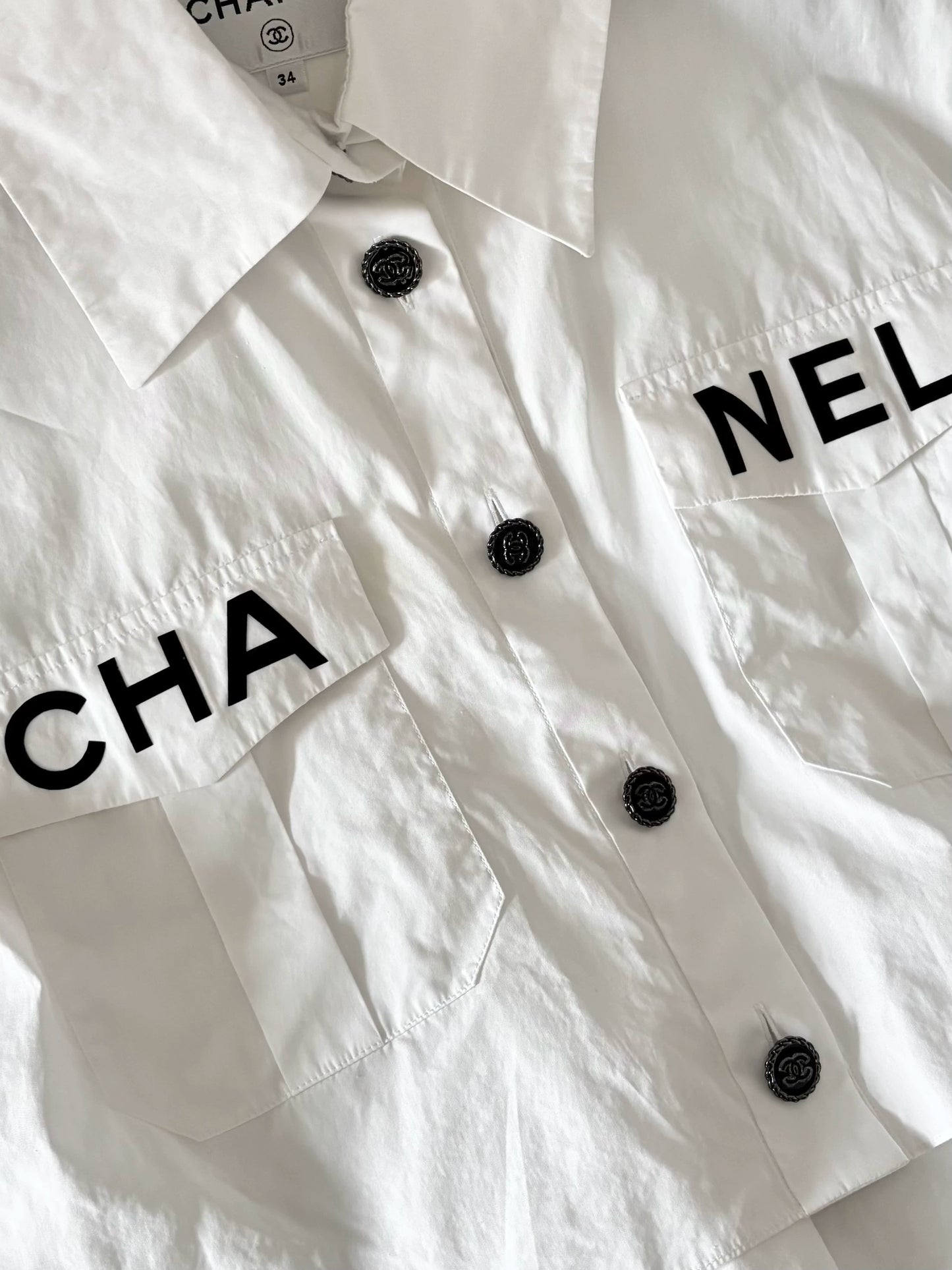 Chanel White Letter Short-Sleeve Shirt