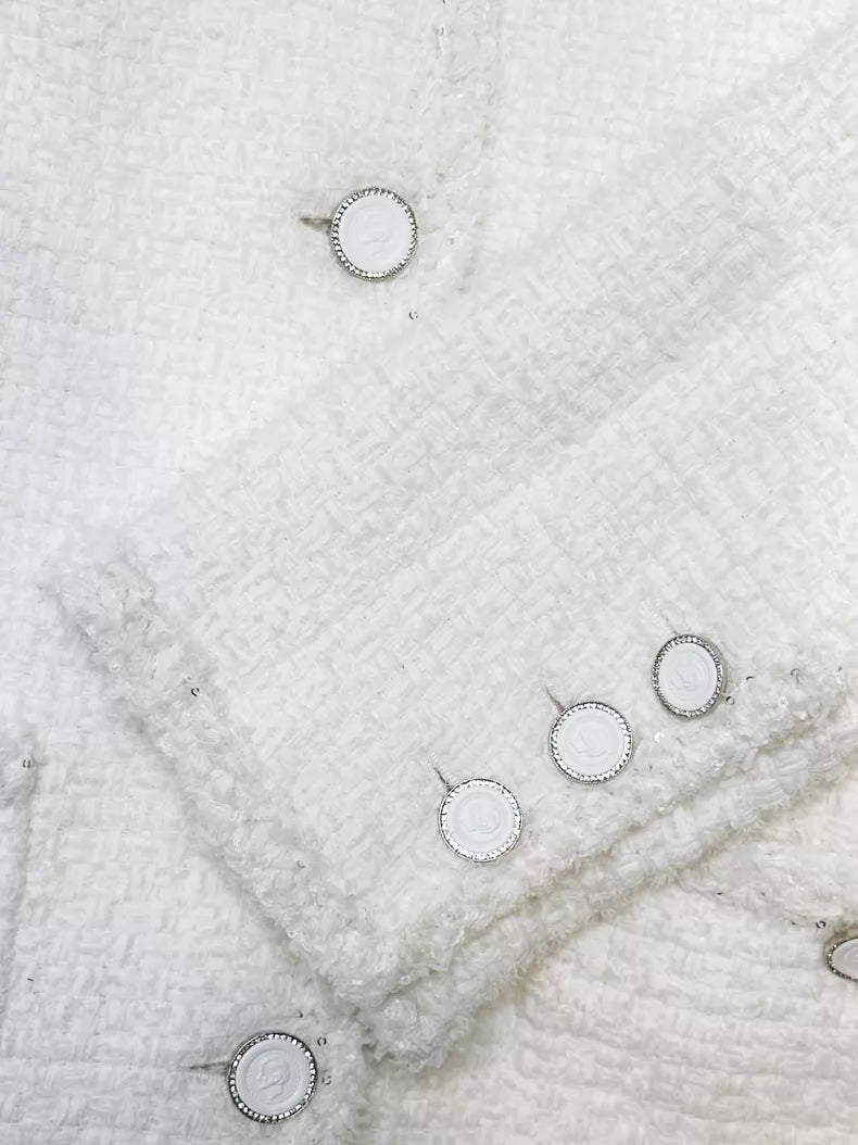 Chanel 25S white tweed coat