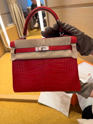Hermes Kelly 25 Rouge Radieux Matte Alligator Palladium hardware