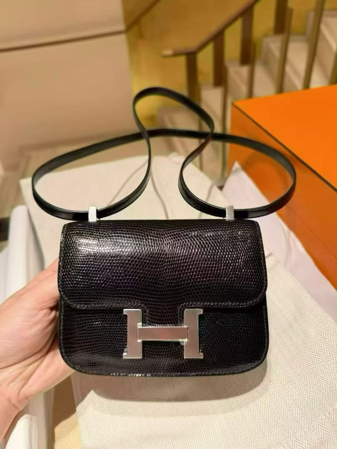 Hermes Constance 14 Black Lizard Palladium hardware