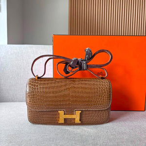 Hermes Constance Elan Ficelle Shiny Porosus gold hardware