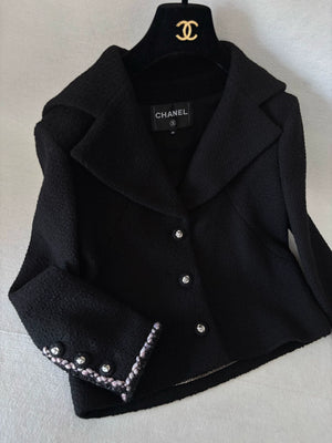 Chanel 24K Black Navy Collar Lion Button Jacket