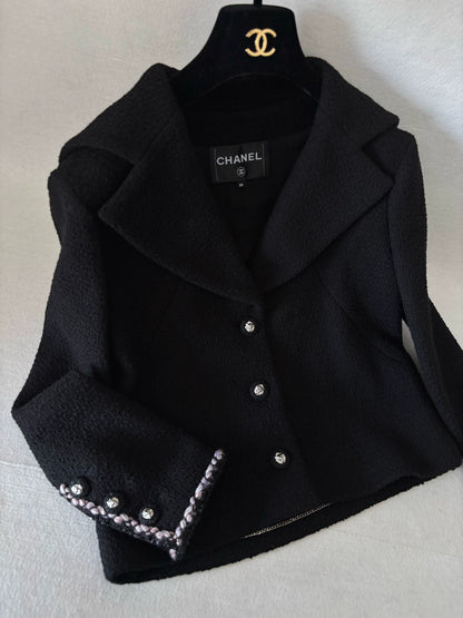 Chanel 24K Black Navy Collar Lion Button Jacket