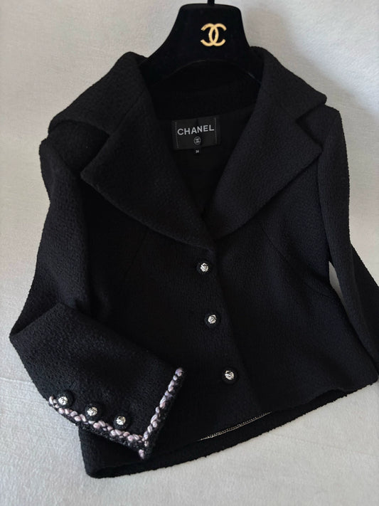 Chanel 24K Black Navy Collar Lion Button Jacket