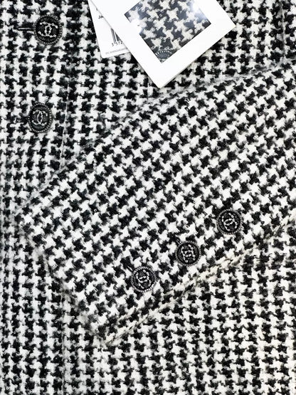 Chanel 22k black and white tweed coat