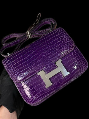 Hermes constance 18 Ultraviolet Shiny Porosus Palladium hardware