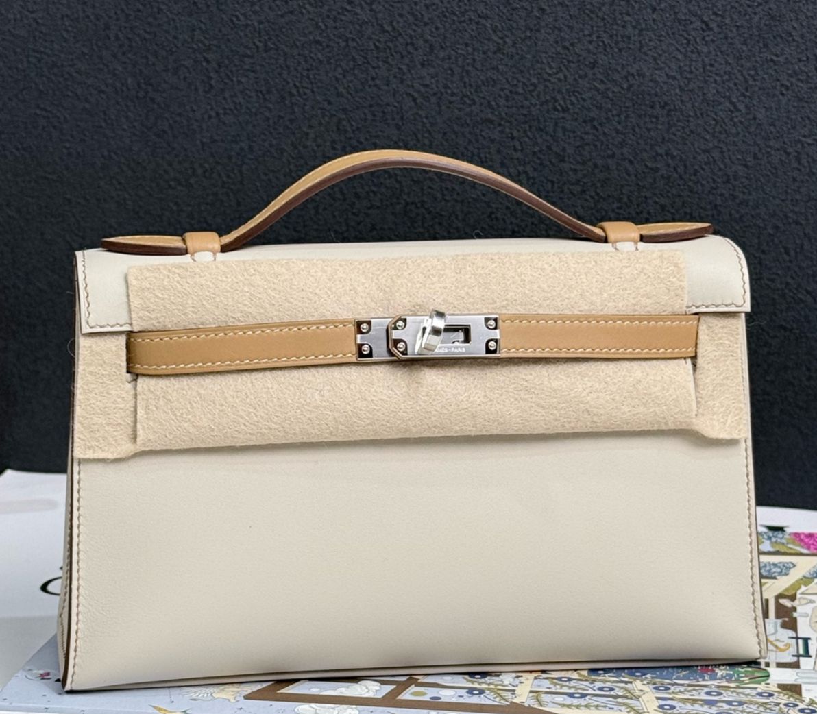 Hermes Kelly pochette HSS craie x chai swift palladium hardware