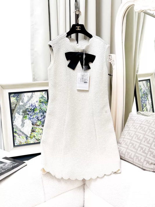 Chanel 20K White Tweed Satin Dress
