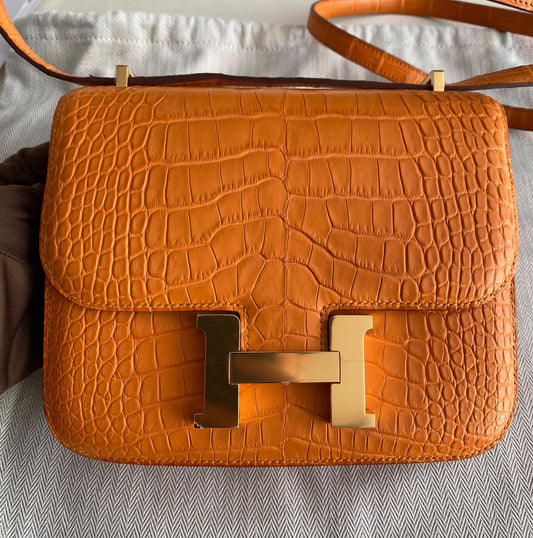 Hermès Constance 19 Apricot Matte Alligator Gold Hardware