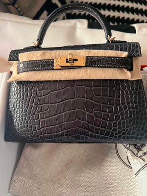 Hermes Mini Kelly 20 Graphite Matte Alligator Permabrass hardware