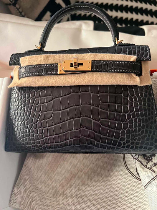 Hermes Mini Kelly 20 Graphite Matte Alligator Permabrass hardware