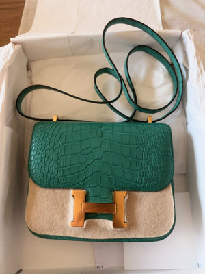 Hermes Constance 18 Vert Jade Matte Alligator Gold hardware