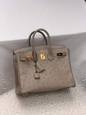 Hermes Birkin 25 Gris Tourterelle Ostrich Gold hardware