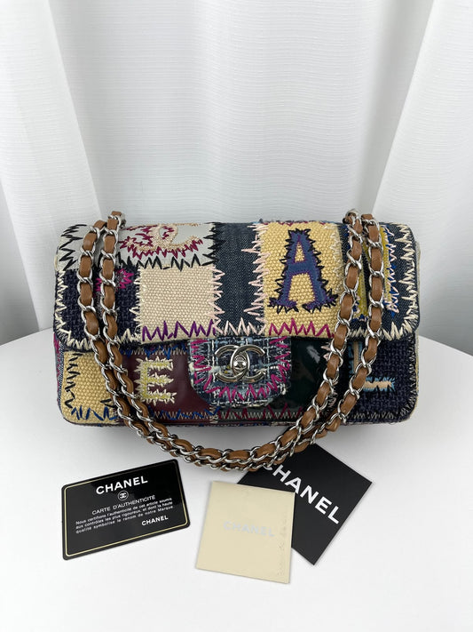 Chanel classic flap medium patchwork denim Palladium hardware