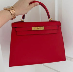 Hermes Kelly 28 Rouge de Coeur Epsom Gold Hardware