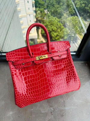 Hermes Birkin 25 Bougainvillier Shiny Porosus Gold hardware