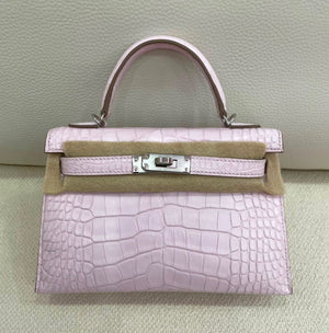 Hermes Mini Kelly 20 mauve pale boreal satine Palladium hardware