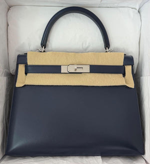 Hermes Kelly 28 Blue Abysse Box Palladium hardware