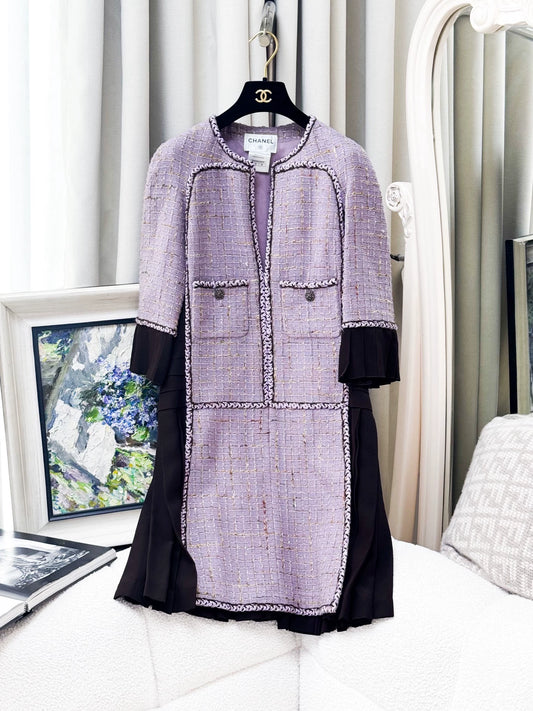 Chanel 15B lavender purple tweed and silk dress