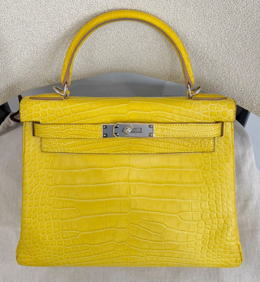 Hermes Kelly 28 Mimosa Matte Alligator Palladium hardware