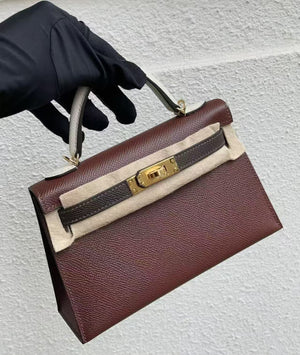 Hermes Mini Kelly 20 Tricolor Terre Battue / Ebene / Craie Epsom Gold hardware