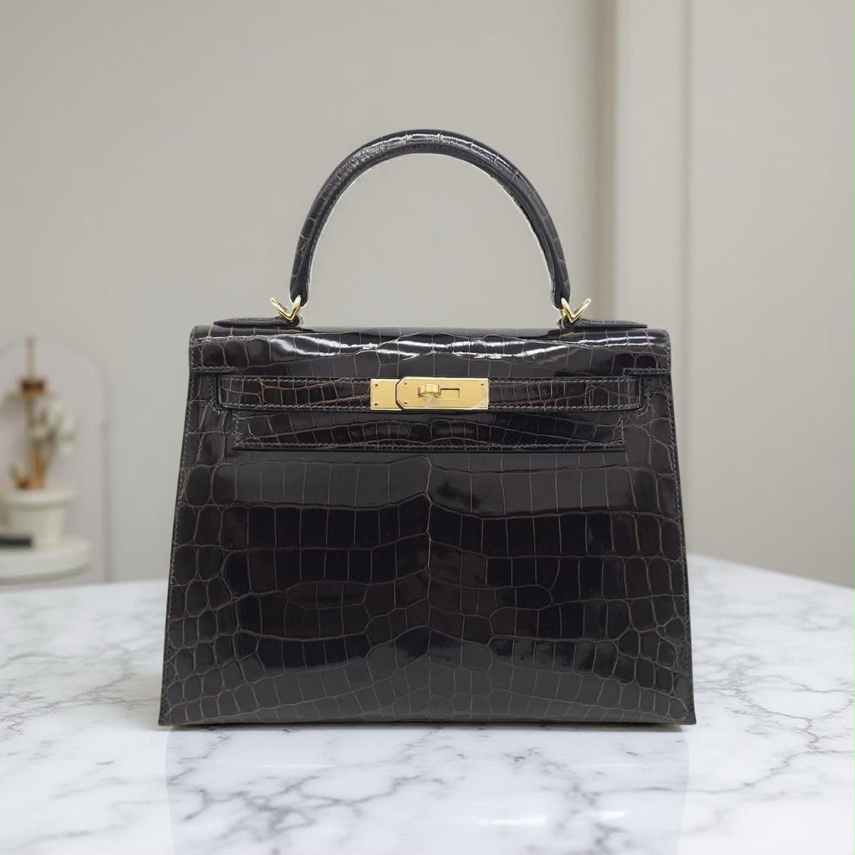 Hermes Kelly 28 Macassar Shiny Niloticus Gold hardware