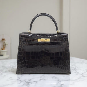 Hermes Kelly 28 Macassar Shiny Niloticus Gold hardware