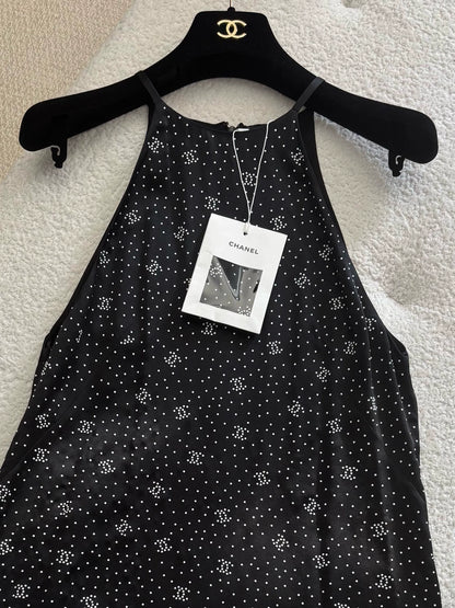 Chanel 24B Black Silk Polka Dot Dress