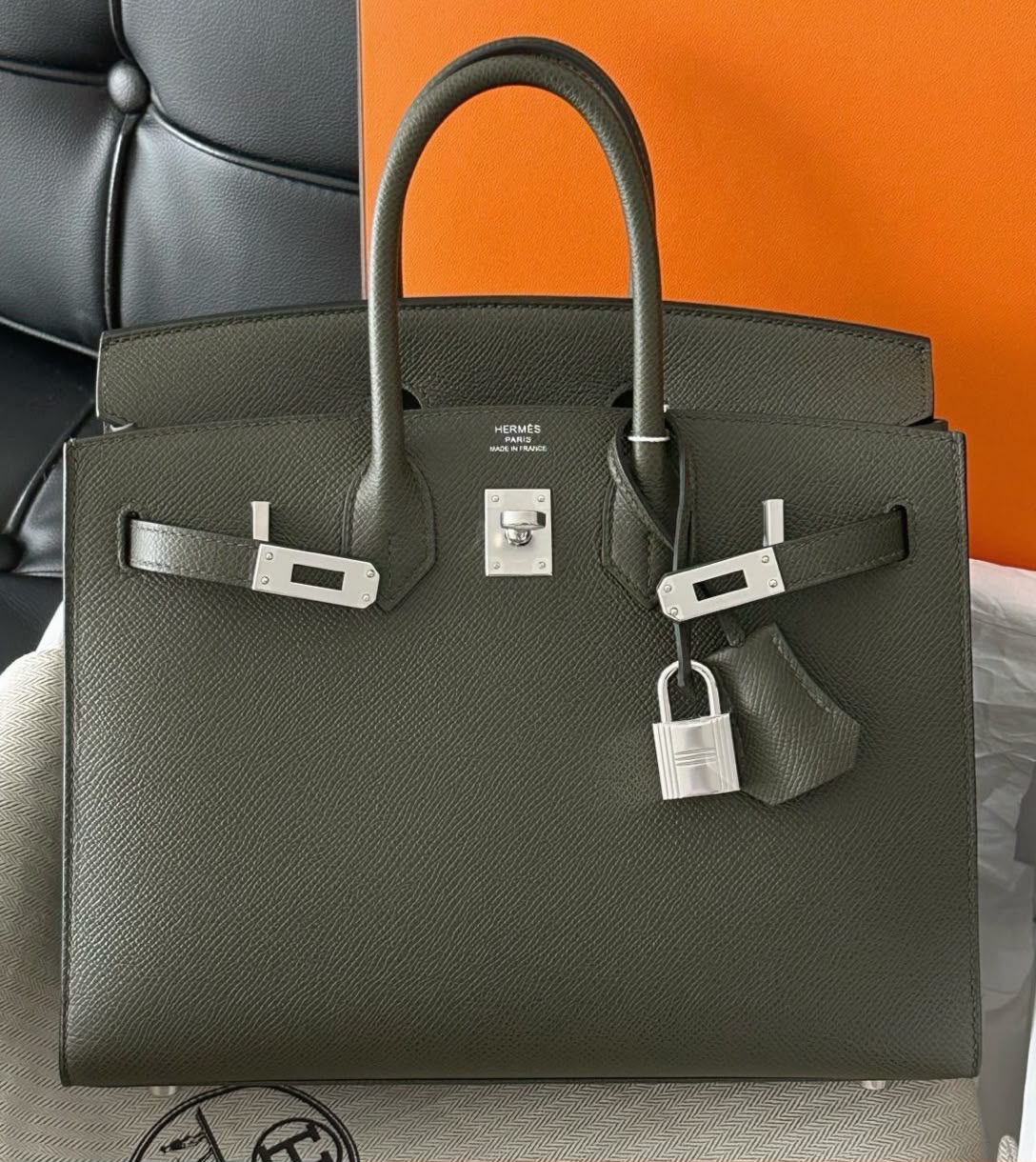 Hermes Birkin 25 Sellier Vert De Gris Epsom Palladium hardware