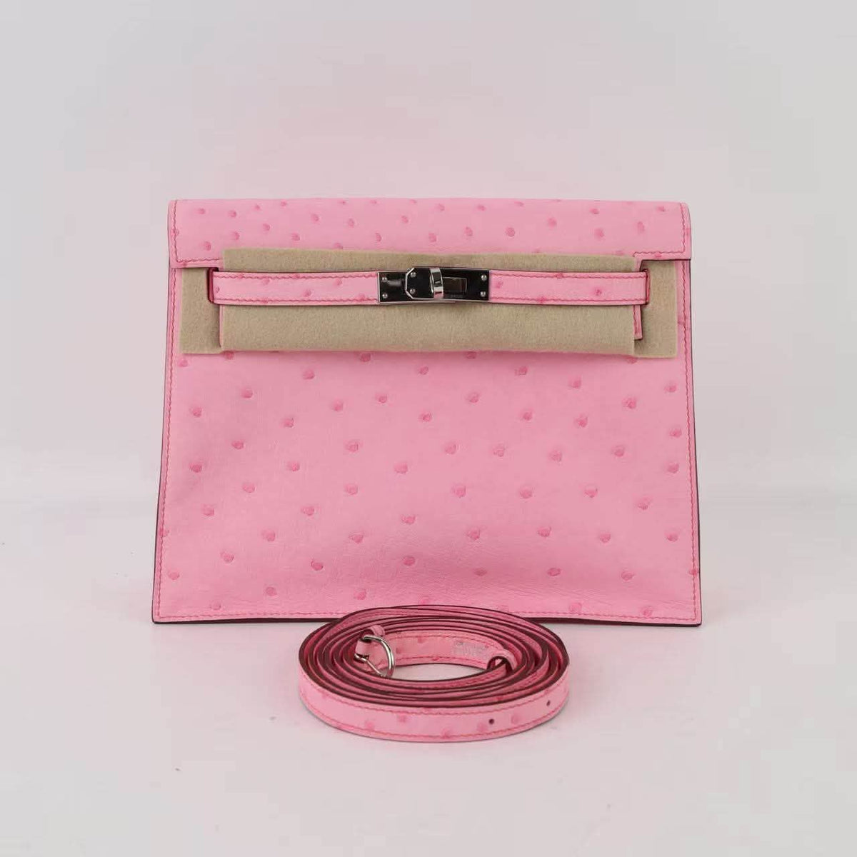 Hermes Kelly Danse Bubblegum Ostrich Palladium hardware
