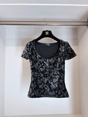 Chanel 24B Black Velvet T-Shirt