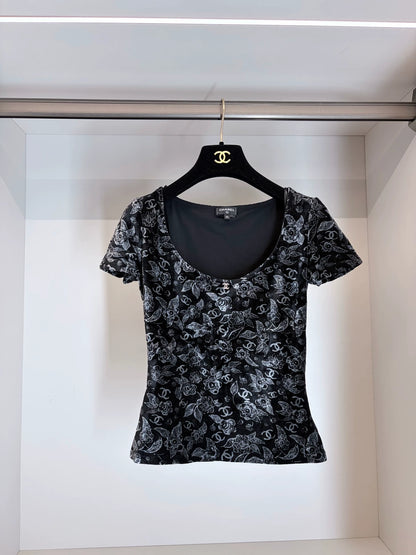 Chanel 24B Black Velvet T-Shirt