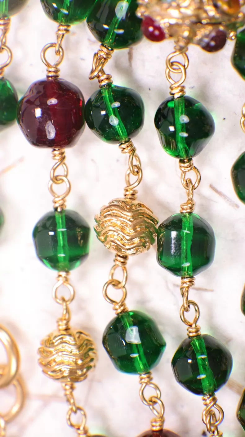Chanel Red and Green Long Necklace Chain