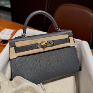 Hermes Mini Kelly 20 Gris Misty Epsom Electrum hardware