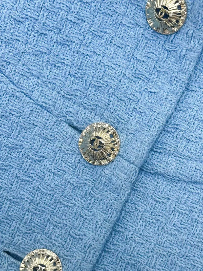 Chanel 26C blue lapel tweed jacket