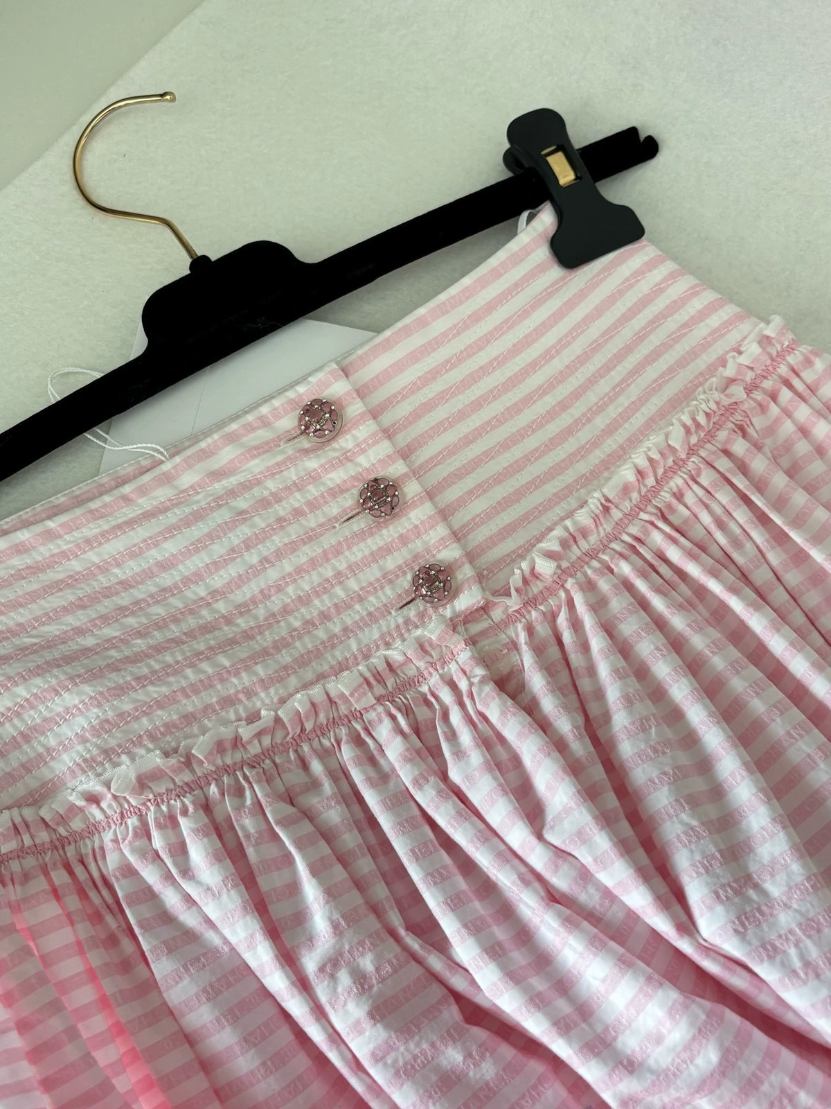 Chanel 24C Pink and White Striped Midi Skirt