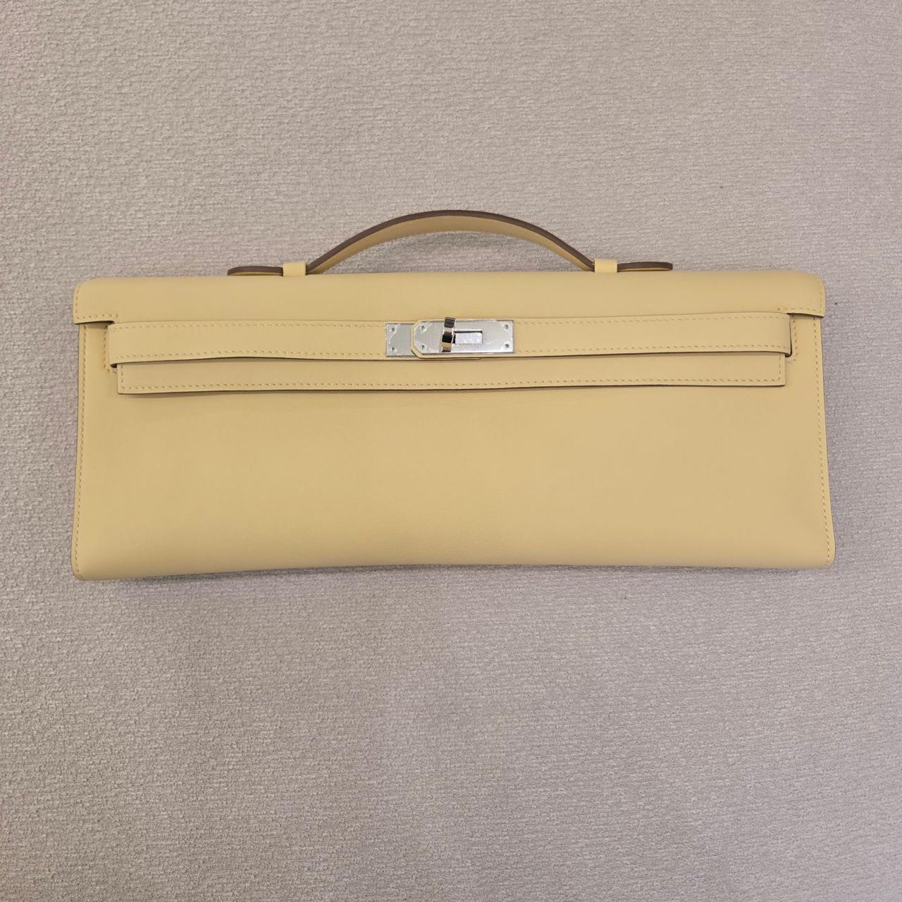 Hermes Kelly cut Jaune Poussin Swift Palladium hardware