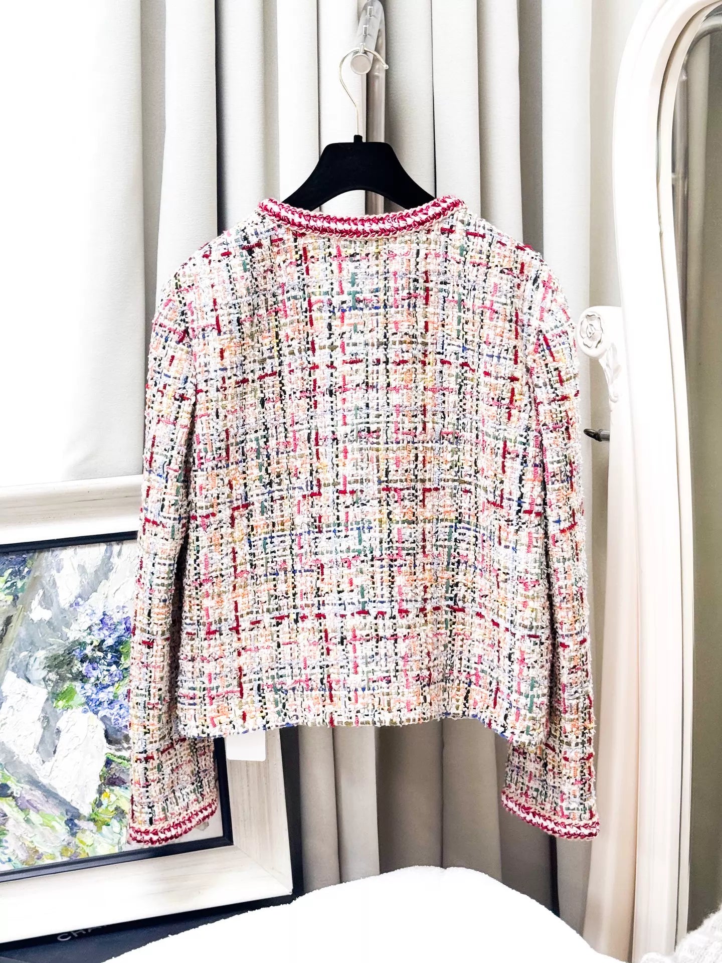 Chanel 26P pink multicoloured jacket and skirt