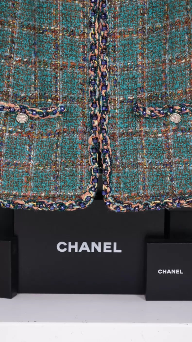 Chanel 23A Green Tweed Jacket