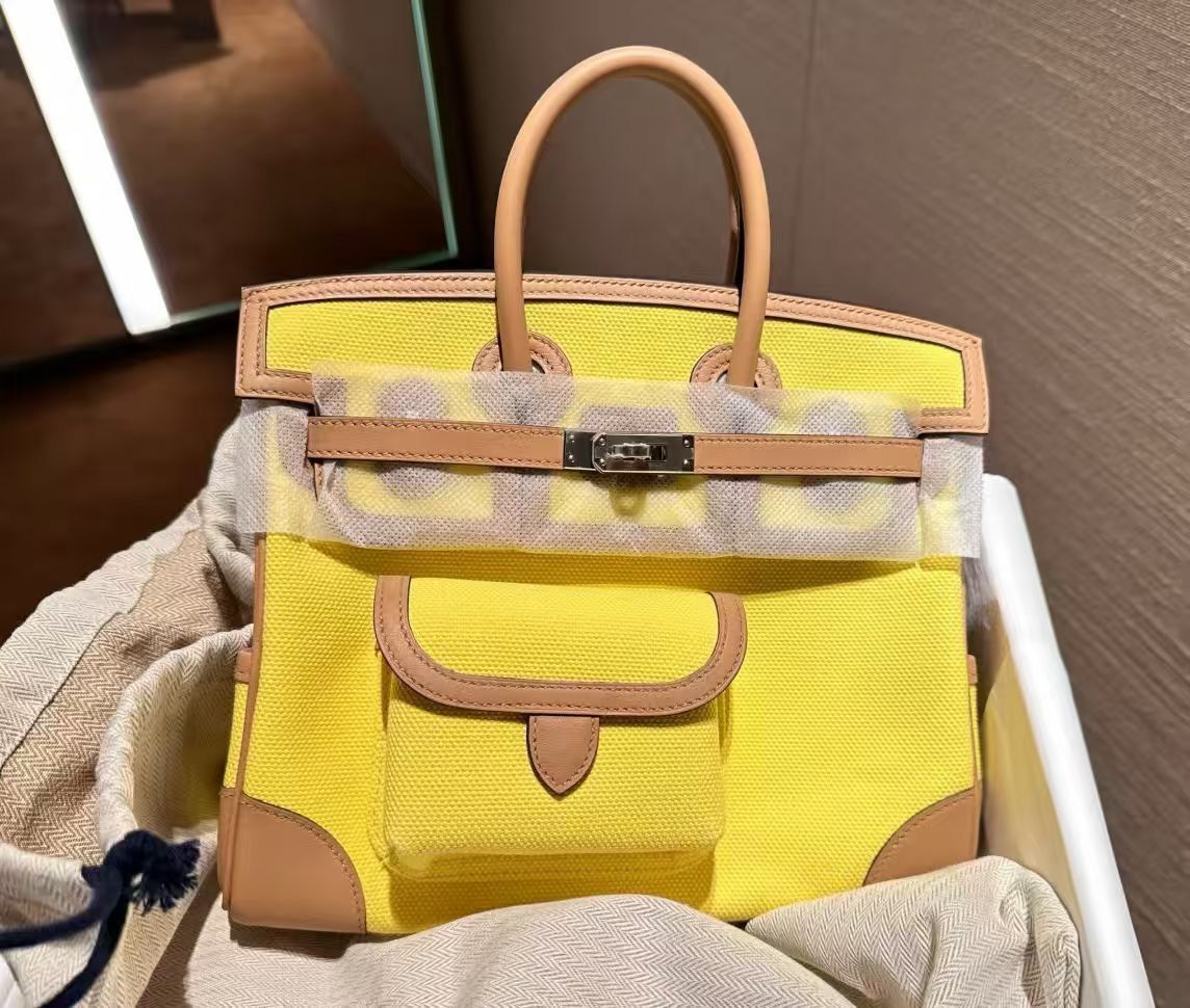 Hermes Birkin 25 Cargo Citron Toile & Chai Swift Palladium hardware