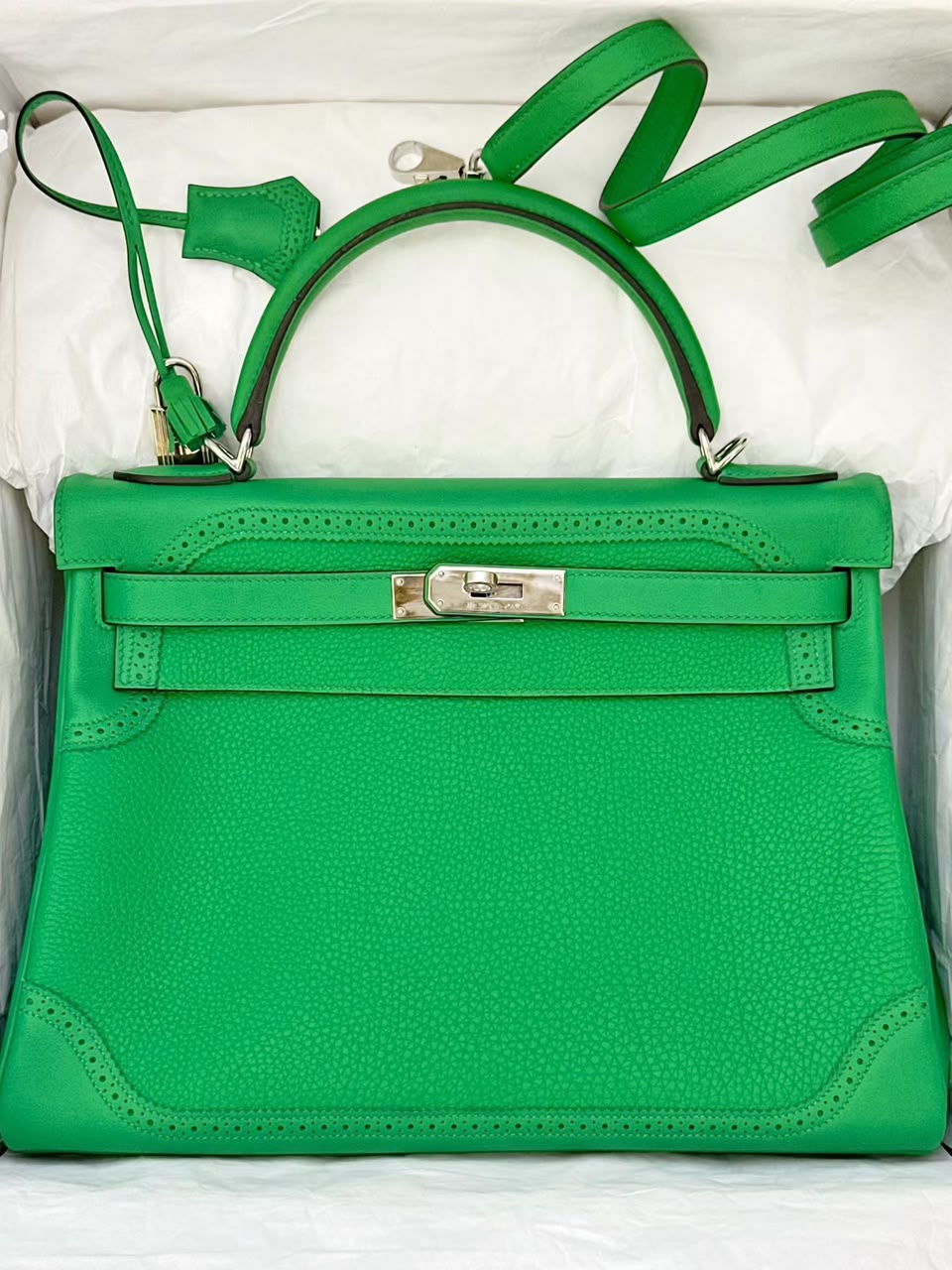 Hermes Kelly 28 Ghillies Bambou Togo / Swift Palladium hardware