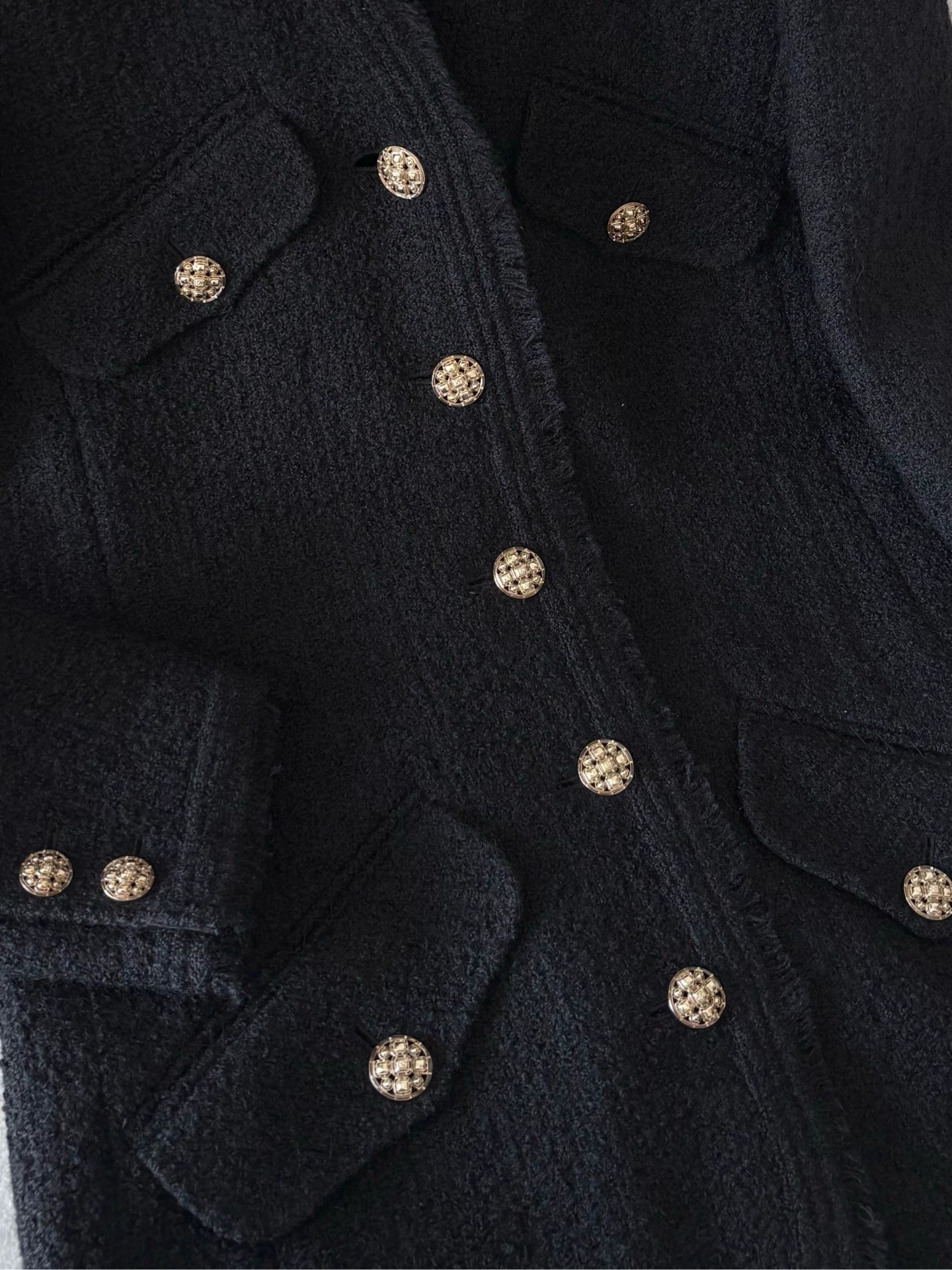 Chanel 20A Black Tweed Mid-Length Coat