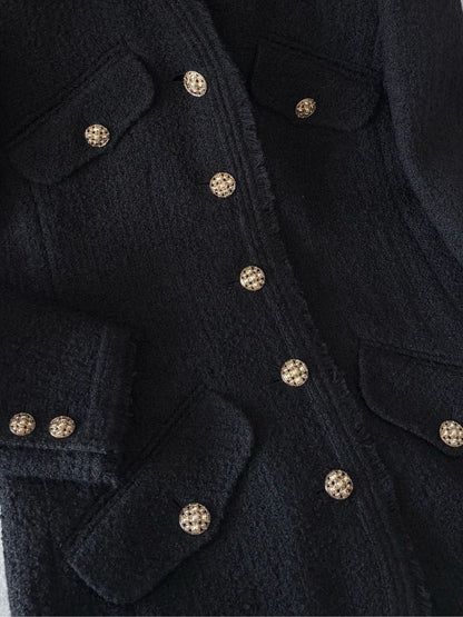 Chanel 20A Black Tweed Mid-Length Coat