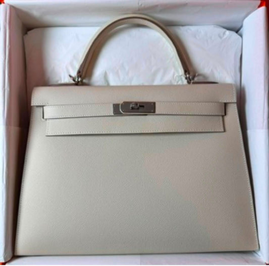 Hermes Kelly 32 Craie Epsom Palladium hardware