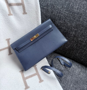 Hermes Kelly elan blue sapphire chevre mysore gold hardware