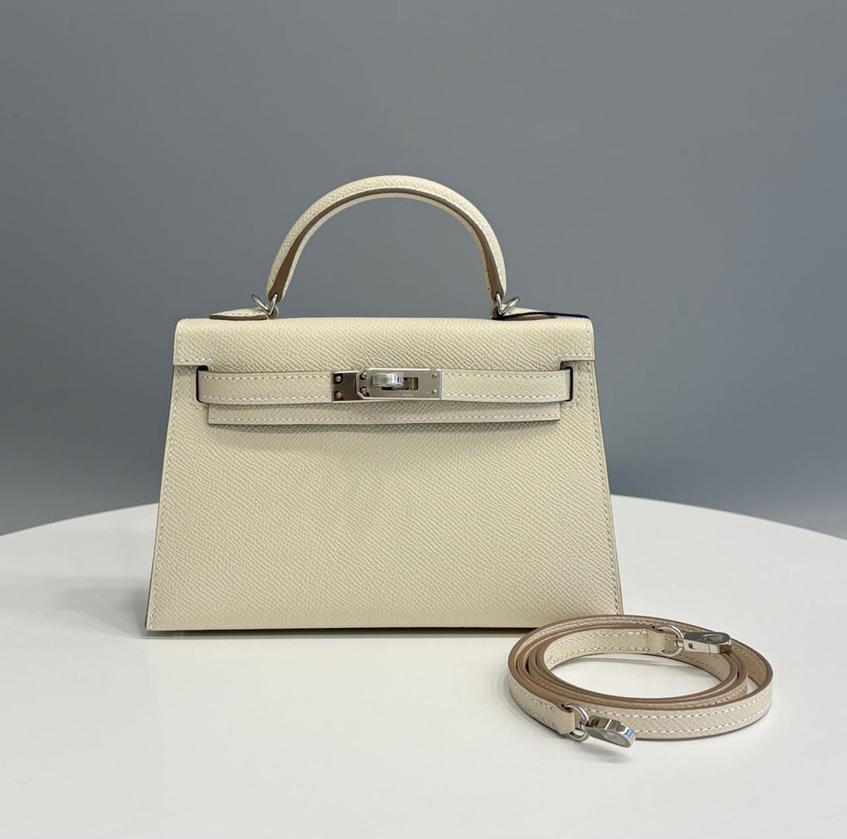 Hermes mini Kelly 20 HSS craie interior Gris Perle palladium hardware