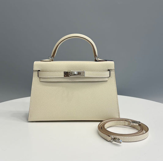Hermes mini Kelly 20 HSS craie interior Gris Perle palladium hardware