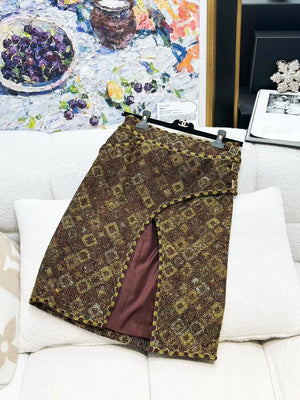 Chanel11 red and gold midi skirt