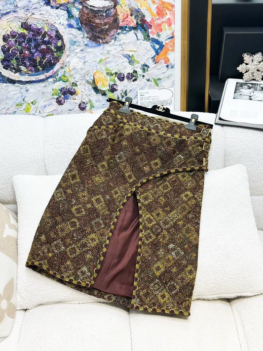 Chanel11 red and gold midi skirt